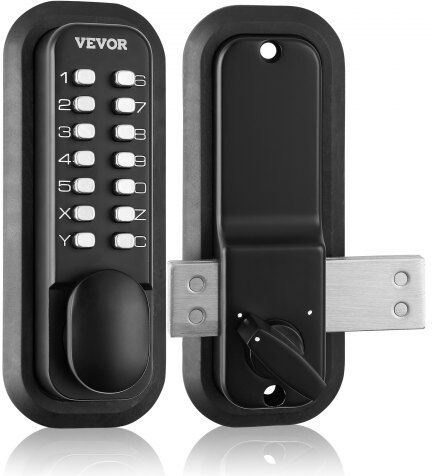 VEVOR Mechanical Keyless Entry Door Lock, 14 Digit Keypad, Outdoor Gate Door Locks Set with Surface-mounted Latch, Water-proof Zinc Alloy, Keypad and Knob, Easy to Install, for Garden, Garage, Yard