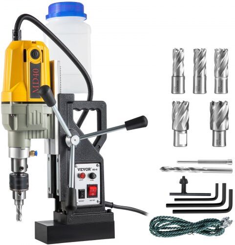 VEVOR Magnetic Drill, 1100W 1.57" Boring Diameter, 2697lbf/12000N Portable Electric Mag Drill Press with 7 Bits, 580 RPM Max Speed Drilling Machine for any Surface and Home Improvement