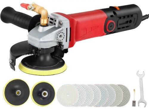 VEVOR Wet Buffer / Polisher, Variable Speed 8 pcs Kit, Extra 4" & 5" Diamond Polishing Pads , Buffing Machine w 59" Pipe Adapter & Splash Shield, Concrete Stone Tool for Granite/Marble Countertop CE