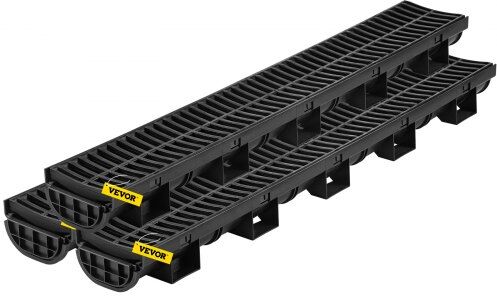 VEVOR Trench Drain System, 5.7x3.1x39-Inch HDPE Drainage Trench,Channel Drain with Plastic Grate, Black Plastic Garage Floor Drain, 3x39 Trench Drain Grate, for Garden, Driveway-3 Pack