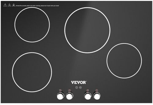 VEVOR Built-in Induction Cooktop, 30 inch 4 Burners, 220V Ceramic Glass Electric Stove Top with Knob Control, Timer & Child Lock Included, 9 Power Levels with Boost Function for Simmer Steam Fry