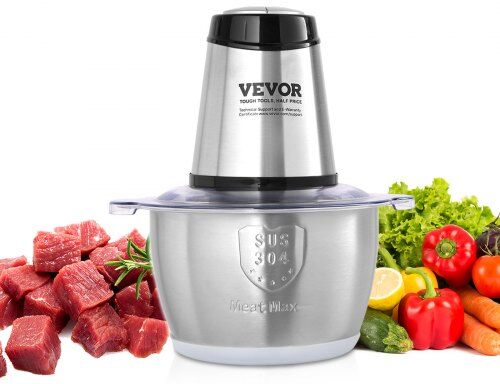 VEVOR Food Processor, Electric Meat Grinder with 4-Wing Stainless Steel Blades, 400W Electric Food Chopper, 8 Cup Stainless Steel Bowl, 2 Speeds Food Grinder for Baby Food, Meat, Onion, Vegetables