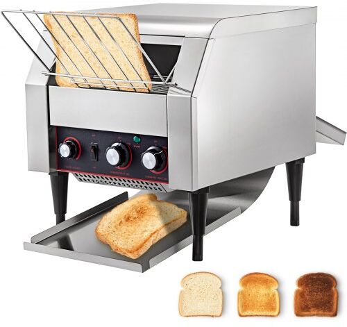 VEVOR 300 Slices/Hour Commercial Conveyor Toaster,2200W Stainless Steel Heavy Duty Industrial Toasters w/ Double Heating Tubes,Countertop Electric Restaurant Equipment for Bun Bagel Bread Baked Food