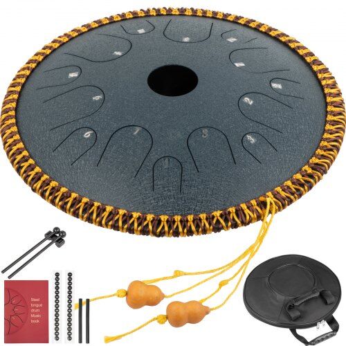 VEVOR Navy Blue Tongue Drum 14 Notes Dish Shape Drum 14 Inches Dia. Manual Percussion Pure Copper Steel Tongues 14 Notes Steel Tongue Handpan Drum with Rope Decoration and Mallets, Bag, Music Book