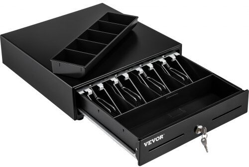 VEVOR Cash Register Drawer, 13" 2 Unlocking Ways, Fully Removable Design with 4 Bill 5 Coin Cash Tray, 2 Keys Included, Compact Size Cash Registers for Supermarket, Bar, Coffee Shop, Restaurant