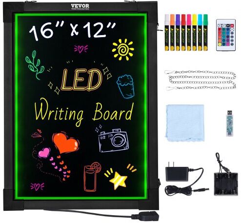 VEVOR LED Message Writing Board, 16"x12" Illuminated Erasable Lighted Chalkboard, Neon Effect Menu Sign Board, Drawing Board with 8 Fluorescent Chalk Markers and Remote Control, for Home Wedding Shop