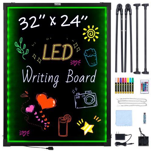 VEVOR LED Message Writing Board, 32"x24" Illuminated Erasable Lighted Chalkboard, Neon Effect Menu Sign Board, Drawing Board with 8 Fluorescent Chalk Markers and Remote Control, for Home Wedding Shop