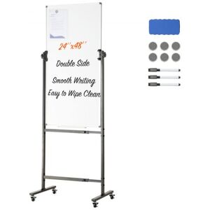 VEVOR Rolling Magnetic Whiteboard, Double-sided Mobile Whiteboard 24x48 Inches, Adjustable Height Dry Erase Board with Wheels, 1 Magnetic Erase & 3 Dry Erase Markers & Movable Tray for Office School