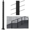 VEVOR Cable Railing Post, 42" x 1" x 2" Steel 30° Angled Hole Stair Railing Post, 12 Pre-Drilled Holes, SUS304 Stainless Steel Cable Rail Post with Horizontal and Curved Bracket, 1-Pack, Black