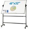 VEVOR Rolling Whiteboard, 48x32 inch Double-Sided Magnetic Mobile Whiteboard, 360° Reversible Adjustable Height Dry Erase Board with Wheels & Movable Tray for Office School