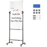 VEVOR Rolling Magnetic Whiteboard, Double-sided Mobile Whiteboard 24x48 Inches, Adjustable Height Dry Erase Board with Wheels, 1 Magnetic Erase & 3 Dry Erase Markers & Movable Tray for Office School