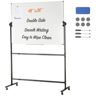 VEVOR Rolling Magnetic Whiteboard, Double-sided Mobile Whiteboard 48x36 Inches, Adjustable Height Dry Erase Board with Wheels, 1 Magnetic Erase & 3 Dry Erase Markers & Movable Tray for Office School