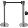 VEVOR Crowd Control Stanchion, 2PCS Stanchion Set with 6.6 ft/2 m Black Retractable Belt, Silver Crowd Control Barrier with Concrete & Metal Base, Easy Connect Assembly Used for Airports, Theaters