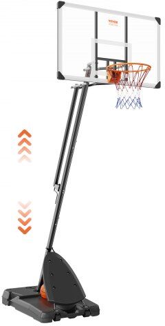 VEVOR Basketball Hoop, 7.6-10 ft Adjustable Height Portable Backboard System, 54 inch Basketball Hoop & Goal, Kids & Adults Basketball Set with Wheels, Stand, and Fillable Base, for Outdoor/Indoor