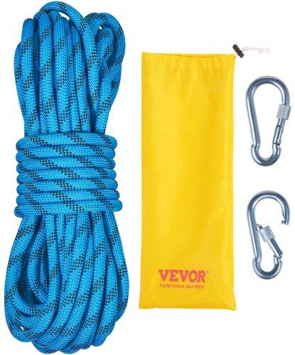 VEVOR Static Climbing Rope, 32 ft Outdoor Rock Climbing Rope with 26KN Breaking Tension, 0.4'' /10 mm High Strength Safety Rope, Escape Rope with 2pcs Carabiner and Storage Bag