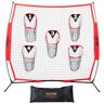 VEVOR 6 x 6 ft Football Trainer Throwing Net, Training Throwing Target Practice Net with 5 Target Pockets, Knotless Net Includes Bow Frame and Portable Carry Case, Improve QB Throwing Accuracy, Red