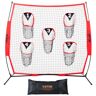 VEVOR 8 x 8 ft Football Trainer Throwing Net, Training Throwing Target Practice Net with 5 Target Pockets, Knotless Net Includes Bow Frame and Portable Carry Case, Improve QB Throwing Accuracy, Red