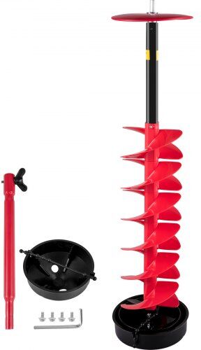 VEVOR Ice Drill Auger, 6" Diameter Nylon Ice Auger, 39" Length Ice Auger Bit,Auger Drill with 11.8" Extension Rod,Auger Bit w/Drill Adapter,Top Plate & Blade Guard for Ice Fishing Ice Burrowing Red