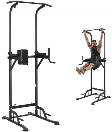 VEVOR Power Tower Dip Station, 10-Level Height Adjustable Pull Up Bar Stand, Multi-Function Home Gym Strength Training Fitness Workout Equipment with 7-Level Adjustable Backrest, PU Elbow Pads, 440LBS