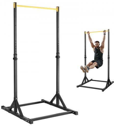 VEVOR Power Tower Dip Station, 8-Level Height Adjustable Pull Up Bar Stand, Multi-Function Strength Training Workout Equipment, Home Gym Fitness Dip Bar Station, 330LBS Weight Capacity, Black & Yellow