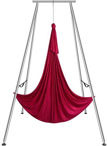 VEVOR Aerial Yoga Frame & Yoga Hammock, 9.67 ft Height Professional Yoga Swing Stand Comes with 6.6 Yards Aerial Hammock, Max 551.15 lbs Load Capacity, Yoga Rig for Indoor Outdoor Aerial Yoga, Red