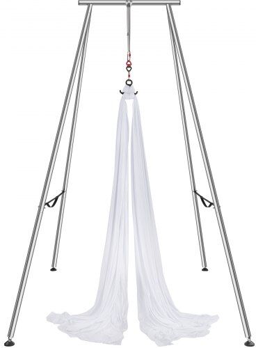 VEVOR Aerial Yoga Frame & Yoga Hammock, 9.67 ft Height Professional Yoga Swing Stand Comes with 6.6 Yards Aerial Hammock, Max 551.15 lbs Load Capacity Yoga Rig for Indoor Outdoor Aerial Yoga, White