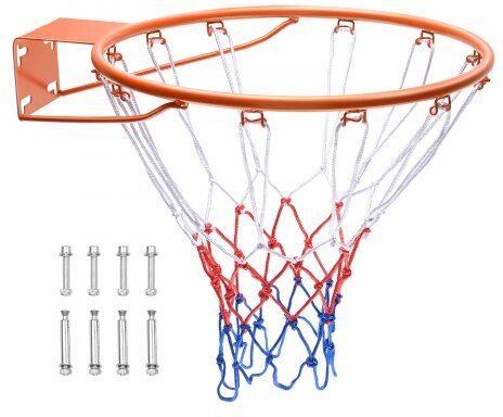 VEVOR Basketball Rim, Wall Door Mounted Basketball Hoop, Heavy Duty Q235 Basketball Flex Rim Goal Replacement with Net, Standard 18" Indoor and Outdoor Hanging Basketball Hoop for Kids Adults