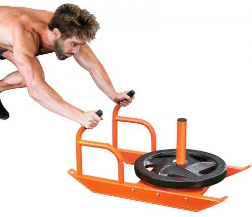 VEVOR Weight Training Pull Sled, Fitness Strength Speed Training Sled with Handle, Steel Power Sled Workout Equipment for Athletic Exercise & Speed Improvement, Suitable for 1"&2" Weight Plate, Orange