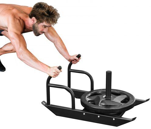 VEVOR Weight Training Pull Sled, Fitness Strength Speed Training Sled with Handle, Steel Power Sled Workout Equipment for Athletic Exercise & Speed Improvement, Suitable for 1"&2" Weight Plate, Black