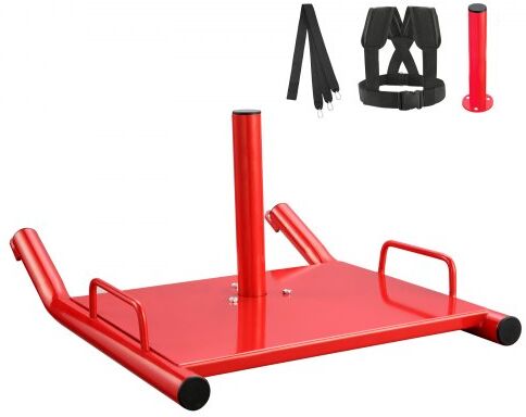 VEVOR Weight Training Pull Sled, Fitness Strength Speed Training Sled, Steel Power Sled Workout Equipment for Athletic Exercise and Speed Improvement, Suitable for 2" Weight Plate, Red