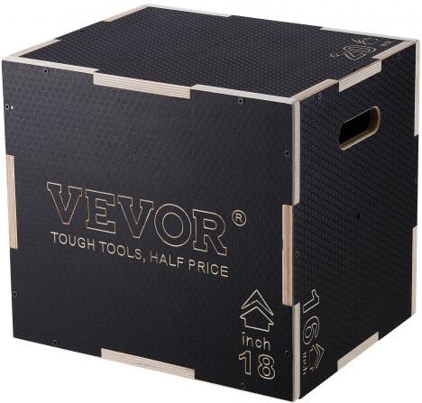 VEVOR 3 in 1 Plyometric Jump Box, 20/18/16 Inch Wooden Plyo Box, Platform & Jumping Agility Box, Anti-Slip Fitness Exercise Step Up Box for Home Gym Training, Conditioning Strength Training, Black