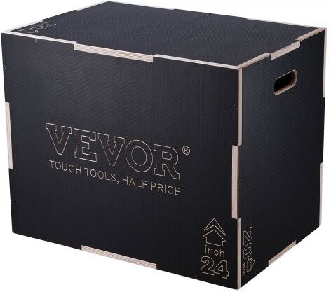 VEVOR 3 in 1 Plyometric Jump Box, 30/24/20 Inch Wooden Plyo Box, Platform & Jumping Agility Box, Anti-Slip Fitness Exercise Step Up Box for Home Gym Training, Conditioning Strength Training, Black