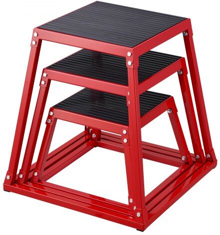 VEVOR Plyometric Jump Boxes, 12/18/24 Inch Plyo Box, Platform and Jumping Agility Box, Anti-Slip Fitness Exercise Step Up Box Set for Home Gym Training, Conditioning Strength Training, Red