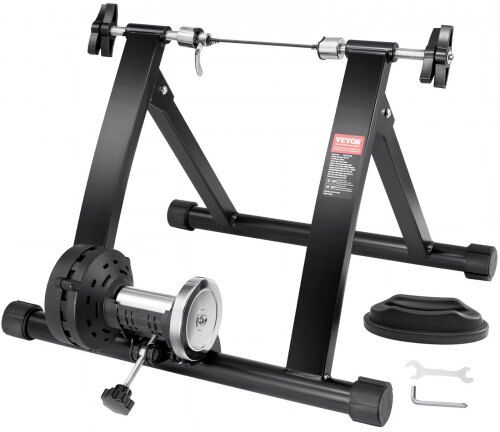 VEVOR Bike Trainer Stand, Magnetic Stationary Bike Stand for 26"-29" Wheels, Noise Reduction Flywheel Motor, Protable Cycling for Indoor Riding Exercise, with Quick-Release Lever & Front Wheel Riser