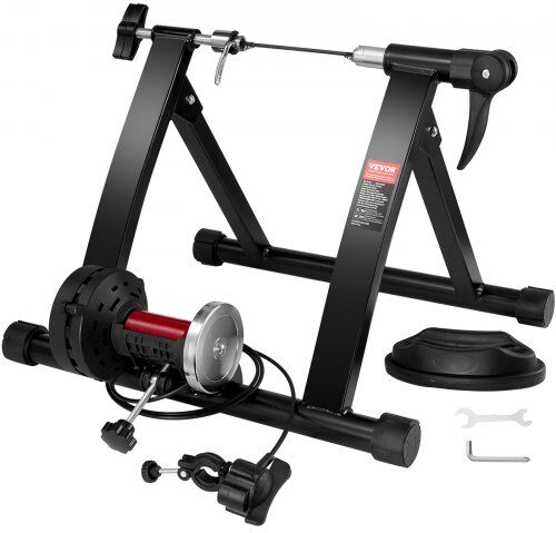 VEVOR Bike Trainer Stand, Magnetic Stationary Bike Stand for 26"-29" Wheels, 6 Resistance Settings, Noise Reduction Flywheel Motor, for Indoor Riding Exercise, Quick-Release Lever & Front Wheel Riser