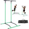 VEVOR Power Tower Dip Station, 2-Level Height Adjustable Pull Up Bar Stand, Multi-Function Strength Training Workout Equipment, Home Gym Fitness Dip Bar Station, 220LBS Weight Capacity, Black & Green