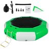 VEVOR Inflatable Water Trampoline 10FT , Round Inflatable Water Bouncer with 4-Step Ladder, Water Trampoline in Green and White for Water Sports.