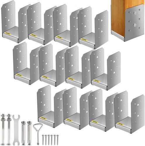 VEVOR Standoff Post Base 4 x 4"(Inner Size:3.74 x 3.15") 12 PCS Stainless Steel Adjustable Post Base Adjustable Post Anchor with Fiber Drawing Surface and Full Set of Accessories for Rough Size Lumber