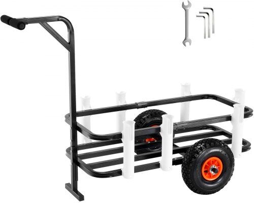 VEVOR Beach Fishing Cart, 200 lbs Load Capacity, Fish and Marine Cart with Two 11" Big Wheels Rubber Balloon Tires for Sand, Heavy-Duty Steel Pier Wagon Trolley with 7 Rod Holders for Fishing, Picnic