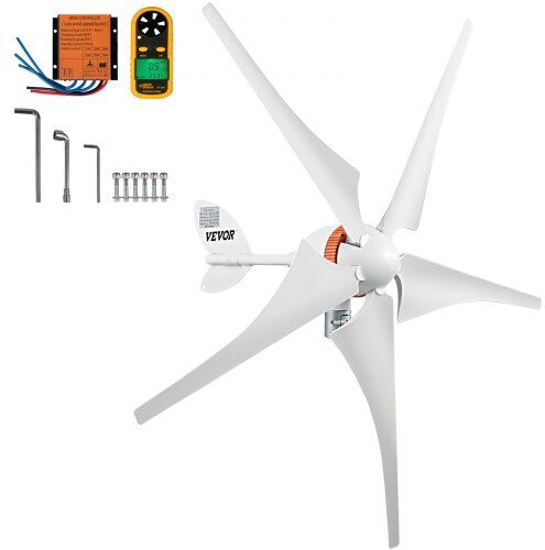 VEVOR Wind Turbine Generator, 12V/AC Wind Turbine Kit, 400W Wind Power Generator with MPPT Controller 5 Blades Auto Adjust Windward Direction Suitable for Terrace, Marine, Motor Home, Chalet, Boat