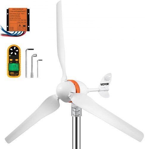 VEVOR Wind Turbine Generator, 12V/AC Wind Turbine Kit, 400W Wind Power Generator with MPPT Controller 3 Blades Auto Adjust Windward Direction Suitable for Terrace, Marine, Motor Home, Chalet, Boat