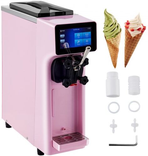 VEVOR Commercial Ice Cream Maker, 10-20L/H Yield, 1000W Countertop Soft Serve Machine with 4.5L Hopper 1.6L Cylinder, Frozen Yogurt Maker with Touch Screen Puffing Pre-Cooling Shortage Alarm, Pink