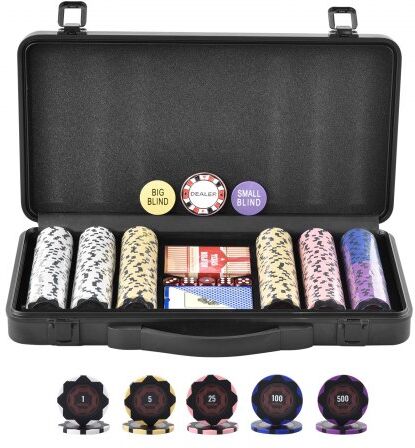 VEVOR Poker Chip Set, 300-Piece Poker Set, Complete Poker Playing Game Set with Carrying  Case, Heavyweight 14 Gram Casino Clay Chips, Cards, Buttons and Dices, for Texas Hold'em, Blackjack, Gambling