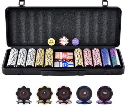 VEVOR Poker Chip Set, 500-Piece Poker Set, Complete Poker Playing Game Set with Carrying  Case, Heavyweight 14 Gram Casino Clay Chips, Cards, Buttons and Dices, for Texas Hold'em, Blackjack, Gambling