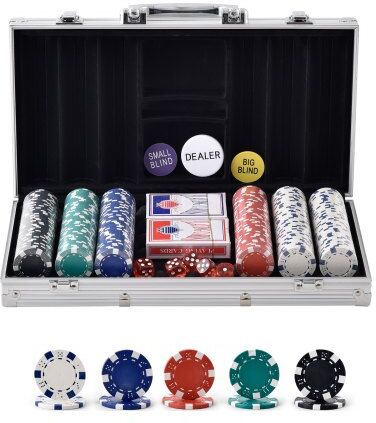 VEVOR Poker Chip Set, 300-Piece Poker Set, Complete Poker Playing Game Set with Aluminum Carrying  Case, 11.5 Gram Casino Chips, Cards, Buttons and Dices, for Texas Hold'em, Blackjack, Gambling