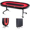 VEVOR 10 Player Foldable Poker Table, Blackjack Texas Holdem Poker Table with Padded Rails and Stainless Steel Cup Holders, Portable Folding Card Board Game Table, 90" Oval Casino Leisure Table,Red