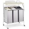 VEVOR 3-Section Laundry Sorter Cart with Ironing Board, Laundry Hamper with Heavy Duty Lockable Wheels and 3 Removable Bag, Rolling Laundry Basket Sorter for Clothes Storage