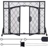 VEVOR Fireplace Screen, 44 x 33 Inch, Double Door Iron Freestanding Spark Guard with Support, Metal Mesh Craft, Broom Tong Shovel Poker Included for Fireplace Decoration & Protection, Black