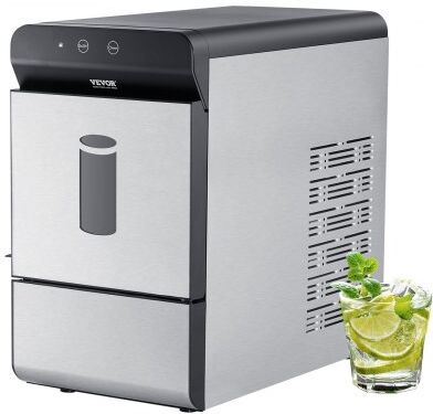 VEVOR Countertop Ice Maker, 37lbs in 24Hrs, Auto Self-Cleaning Portable Ice Maker with Ice Scoop, Basket and Drainpipe, 2 Ways Water Refill Stainless Steel Ice Machine for Home Kitchen Office Party