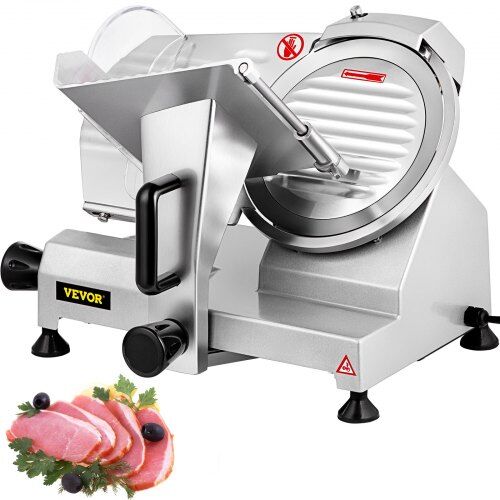 VEVOR Commercial Meat Slicer, 240W Electric Deli Food Slicer, 1200RPM Meat Slicer with 8'' Chromium-plated Steel Blade, 0-12mm Adjustable Thickness Electric Meat Slicer for Home & Commercial Use